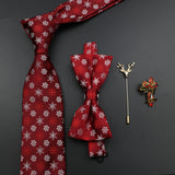 Riolio  New Christmas Luxury Tie Bowtie Brooch Set For Men Butterfly Cravat Snowflake Santa Claus Polyester Red Festival Party Gift