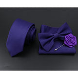 Riolio  Solid Color Tie Set For Men Sage Green Pink Flower Pin Necktie Hanky Cufflinks Brooch Set Groom Suit Wedding Shirt Accessory