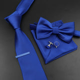 Riolio  New Men's Tie Bowtie Set Luxury Business Worker Blue Black Solid Color Silk Polyester Jacquard Woven Necktie Suit Wedding Party