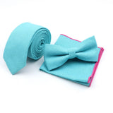 Riolio  Winter Men's Designer Solid Color Linen Cotton Necktie Pocket Square Bowtie Set Skinny Red Brown Green Blue For Men Wedding Tie