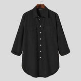 Riolio Casual Men's Mid-length Suede Loose Shirts Tops Autumn Hot Sale Winter Vintage Lapel Collar Button Up Blouse S-5XL