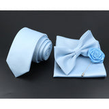 Riolio  Solid Color Tie Set For Men Sage Green Pink Flower Pin Necktie Hanky Cufflinks Brooch Set Groom Suit Wedding Shirt Accessory