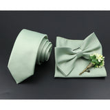 Riolio  Solid Color Tie Set For Men Sage Green Pink Flower Pin Necktie Hanky Cufflinks Brooch Set Groom Suit Wedding Shirt Accessory
