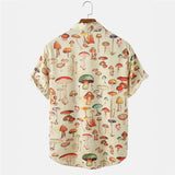 Riolio Men's Hawaiian Shirt Fashion Casual Streetwear Turn-down Button Short Sleeve Cartoon Mushroom Beach Printed Shirt  Summer