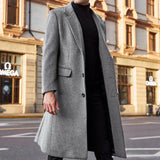 Riolio Winter Men's Coat Solid Color Long Sleeve Button Jacket Men's Coat Street Style Mid-Length Trench Coat