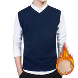 Riolio Cotton Pullovers Vest Mens Sweater Autumn V Neck Slim Sweaters Vest Men's Warm Sleeveless Sweater Slim Style Casual M-3xl