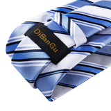 Riolio New Classic 8cm Wide Men's Blue White Striped Silk Ties Set Business Wedding Tie Pocket Square Cufflinks Gifts For Men