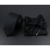 Riolio  Solid Color Tie Set For Men Sage Green Pink Flower Pin Necktie Hanky Cufflinks Brooch Set Groom Suit Wedding Shirt Accessory