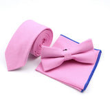Riolio  Winter Men's Designer Solid Color Linen Cotton Necktie Pocket Square Bowtie Set Skinny Red Brown Green Blue For Men Wedding Tie