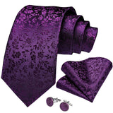 Riolio Ties For Men Purple Floral Paisley Necktie Business Formal 100% Silk Tie Pocket Square Set For Wedding Party Cravat