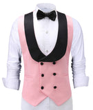 Riolio Casual Men's Waiter Vest Burgundy Slim Fit Prom Double Breasted Blazer Champagne Suits Red Waistcoat For Wedding Best Man Grooms