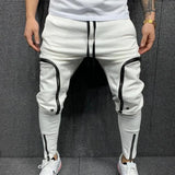 Riolio Cargo Pants Men Fashion Solid Color Drawstring Casual Multi Zippers Pockets Trousers Hip Hop Style Men Harem Pants Streetwear