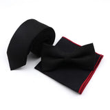 Riolio  Winter Men's Designer Solid Color Linen Cotton Necktie Pocket Square Bowtie Set Skinny Red Brown Green Blue For Men Wedding Tie
