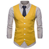 Riolio Casual Cotton Linen Mens Suit Vest Slim Fit Single Breasted Sleeveless Waistcoat Male White Yellow Green Orange Light Blue M-4XL