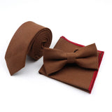 Riolio  Winter Men's Designer Solid Color Linen Cotton Necktie Pocket Square Bowtie Set Skinny Red Brown Green Blue For Men Wedding Tie