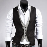 Riolio Men Formal Waistcoat Vest Business Solid Color Single Button Vest gilet Fake Two-pieces V Neck Casual S-lim chalecos para hombre