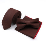 Riolio  Winter Men's Designer Solid Color Linen Cotton Necktie Pocket Square Bowtie Set Skinny Red Brown Green Blue For Men Wedding Tie