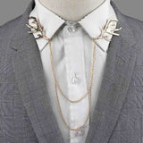 Riolio  New Men Women Shirt Collar Tassel Chain Lapel Pin Brooch Dragon Eagle Deer Head Wings Badge Retro Unisex Jewelry Accessories