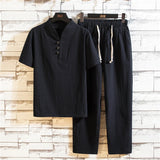 Riolio (Shirt + trousers) 2025 summer men shirt Man Cotton and linen shirts Short sleeve men's casual shirts men A set of clothes M-5XL