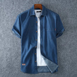 Riolio summer outfits men Men's Blue Denim Shirts Short Sleeve Jean Shirts New Summer High Quality Men Cotton Light Blue Denim Shirts Plus size L-8XL