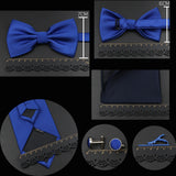 Riolio  New Men's Tie Bowtie Set Luxury Business Worker Blue Black Solid Color Silk Polyester Jacquard Woven Necktie Suit Wedding Party