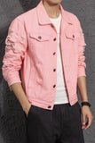 Riolio M- 5XL Fashion Brand Denim Jacket Men Ripped Holes Mens Pink black Jean Jackets Garment Washed Mens Denim Coat