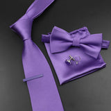 Riolio  New Men's Tie Bowtie Set Luxury Business Worker Blue Black Solid Color Silk Polyester Jacquard Woven Necktie Suit Wedding Party
