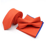 Riolio  Winter Men's Designer Solid Color Linen Cotton Necktie Pocket Square Bowtie Set Skinny Red Brown Green Blue For Men Wedding Tie
