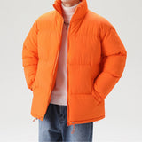 Riolio Simple Design Mens Fashion Winter Thick Puffer Jacket Stand Collar Zipper Warm Parkas Outwear Harajuku Colorful Bubble Coats