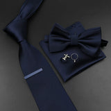 Riolio  New Men's Tie Bowtie Set Luxury Business Worker Blue Black Solid Color Silk Polyester Jacquard Woven Necktie Suit Wedding Party