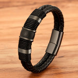 Riolio Woven Leather Rope Wrap Special Style Classic Stainless Steel Men's Leather Bracelet Double-layer Design DIY Customization