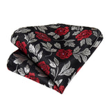 Riolio Black Red Rose Floral Ties For Men 8cm Men's Silk Neck Tie Handkerchief Cufflinks Set Business Wedding Tie Gift For Men DiBanGu