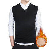 Riolio Cotton Pullovers Vest Mens Sweater Autumn V Neck Slim Sweaters Vest Men's Warm Sleeveless Sweater Slim Style Casual M-3xl