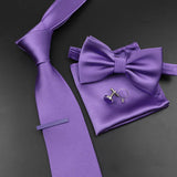 Riolio  New Men's Tie Bowtie Set Luxury Business Worker Blue Black Solid Color Silk Polyester Jacquard Woven Necktie Suit Wedding Party