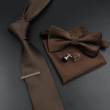 Riolio  New Men's Tie Bowtie Set Luxury Business Worker Blue Black Solid Color Silk Polyester Jacquard Woven Necktie Suit Wedding Party