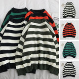 Riolio Fashion Pullover Red And Black Stripe Knitted Sweater Men Women's Autumn Winter Round Neck Casual Trend  Clothing Plus Size 702