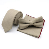 Riolio  Winter Men's Designer Solid Color Linen Cotton Necktie Pocket Square Bowtie Set Skinny Red Brown Green Blue For Men Wedding Tie