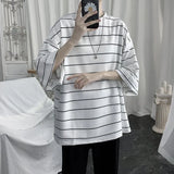 Riolio Cool Summer Oversized T-Shirt Men Funny Harajuku Tshirt Streetwear Femme Striped Japan Hip Hop Loose Half Sleeve T Shirts Male