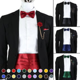 Riolio  New Fashion Mens Cummerbund Bow Tie Brooch Set Black Red Blue   Waist Seal For Formal Tuxedo Business Suit Dinner Accessories