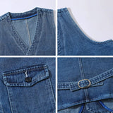 Riolio  Denim Vest Men's Jacket Spring Autumn Jeans Jacket V-neck Design Korean Vest Loose Casual Fashion All-match Style Male Clothing