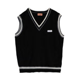 Riolio Sweater Vest Men V-neck Patchwork Leisure Loose All-match Streetwear Sleeveless Sweaters Mens Chic Korean Style Teens Couples BF