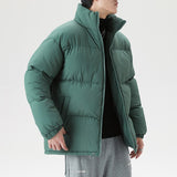 Riolio Simple Design Mens Fashion Winter Thick Puffer Jacket Stand Collar Zipper Warm Parkas Outwear Harajuku Colorful Bubble Coats