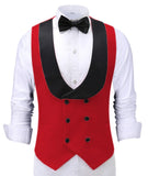 Riolio Casual Men's Waiter Vest Burgundy Slim Fit Prom Double Breasted Blazer Champagne Suits Red Waistcoat For Wedding Best Man Grooms