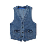 Riolio  Denim Vest Men's Jacket Spring Autumn Jeans Jacket V-neck Design Korean Vest Loose Casual Fashion All-match Style Male Clothing