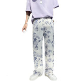 Riolio Spring Summer Flower Pants Men's Fashion Printed Casual Pants Men Streetwear Loose Hip-hop Straight Wide-leg Pants Mens Trousers