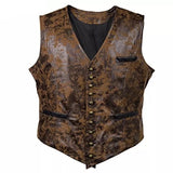 Riolio Mens Gothic Steampunk Suede Vest Rivet Button Single Breasted V Neck Waistcoat Men Victorian Aristocrat Mens Cosplay Costume 3XL