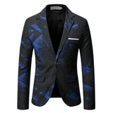 Riolio WELL DRESSED MEN Gentleman Blazers Men Blue Patterning Printed Suit Jacket Casual Coat Prom Singer Concert Stage Costume Winter Size S-5XL