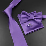 Riolio  New Men's Tie Bowtie Set Luxury Business Worker Blue Black Solid Color Silk Polyester Jacquard Woven Necktie Suit Wedding Party