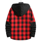 LUCLESAM Men Plaid Splicing Hoodie Mens Fashion Streetwear Classic Flannel Long Sleeve Hooded Shirts sudaderas hombre