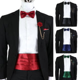 Riolio  New Fashion Mens Cummerbund Bow Tie Brooch Set Black Red Blue   Waist Seal For Formal Tuxedo Business Suit Dinner Accessories
